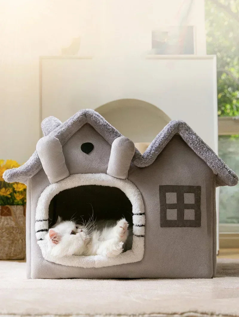 Foldable Pet House – Cozy Winter Warm Bed for Small Pets