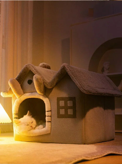 Foldable Pet House – Cozy Winter Warm Bed for Small Pets